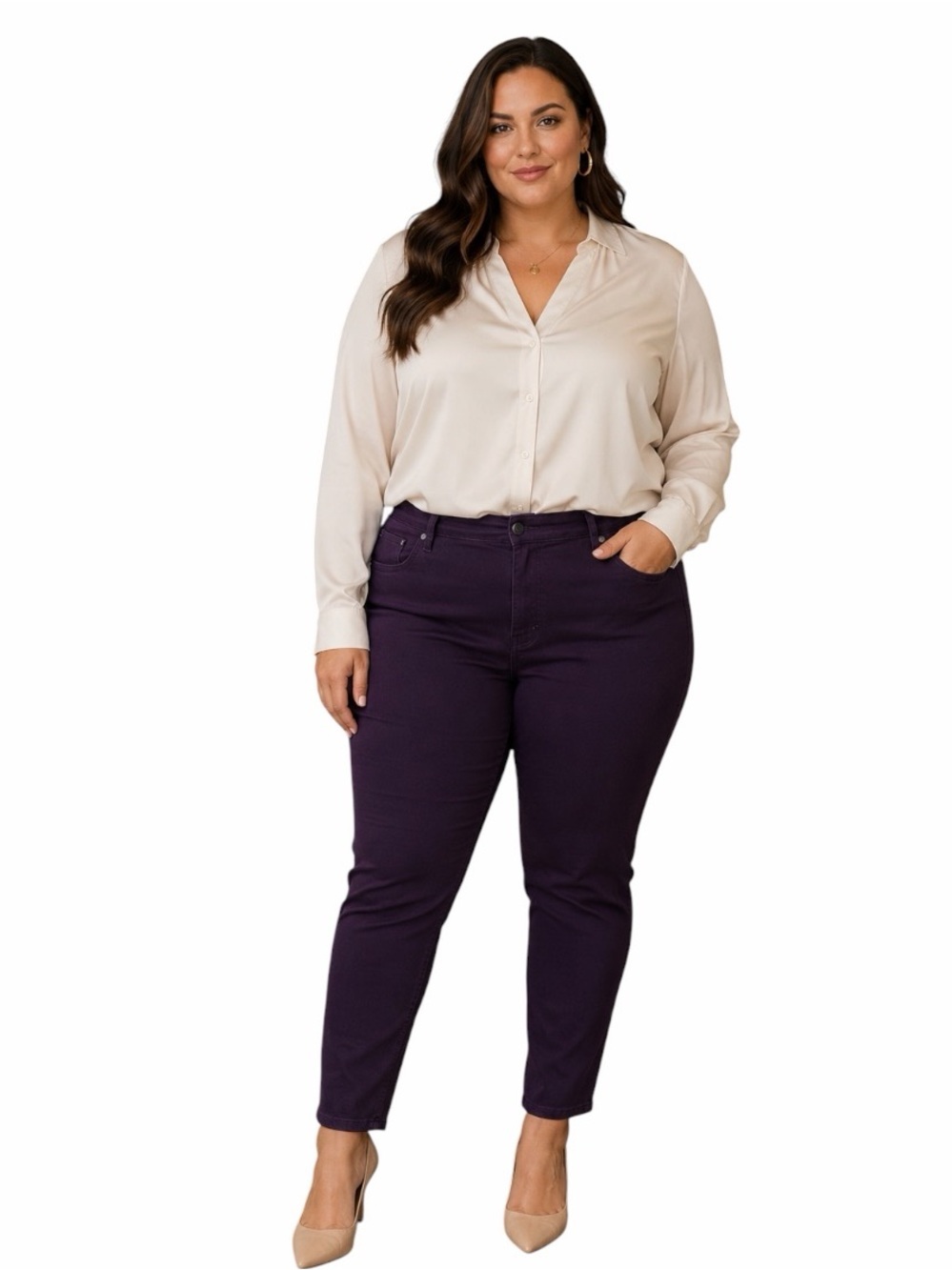 Liverpool 12 Deep Eggplant Stretch Ankle Pants Office Casual Mid Rise